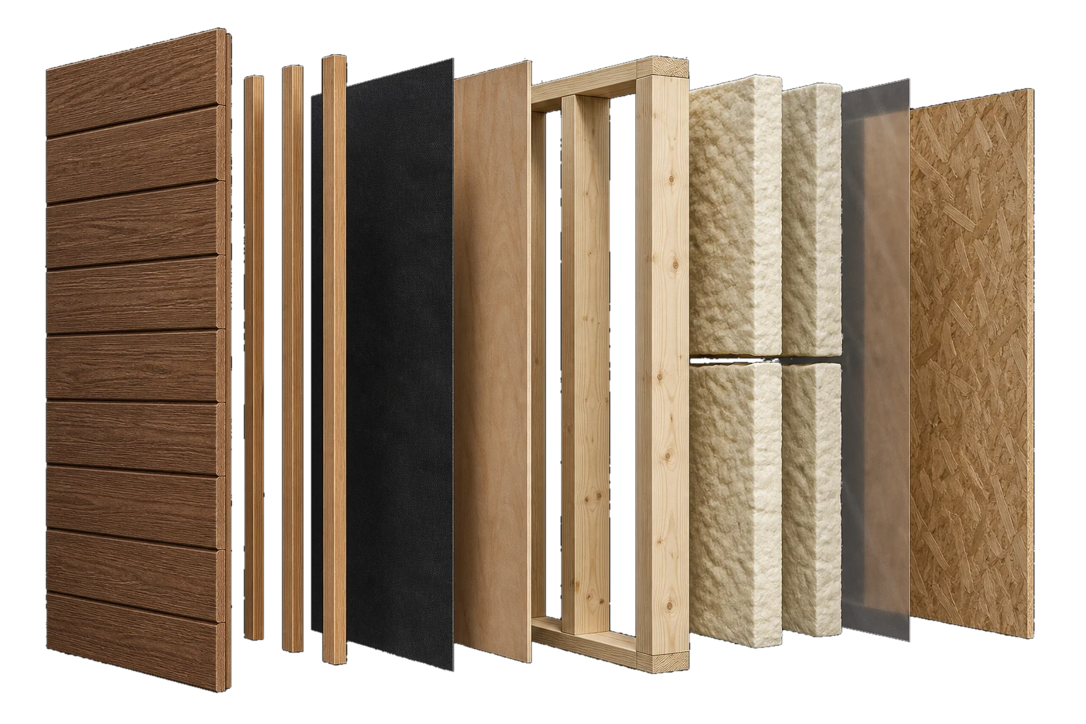 Exploded wall construction layers